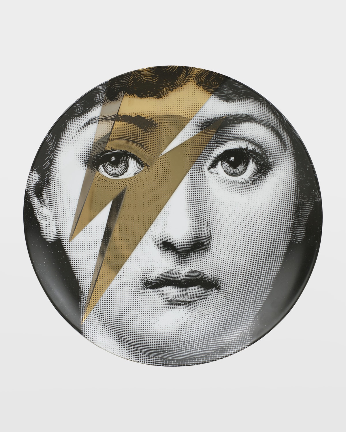 Shop Fornasetti Tema E Variazioni N. 375 David Bowie Lightning Gold Wall Plate In Blackwhitegold