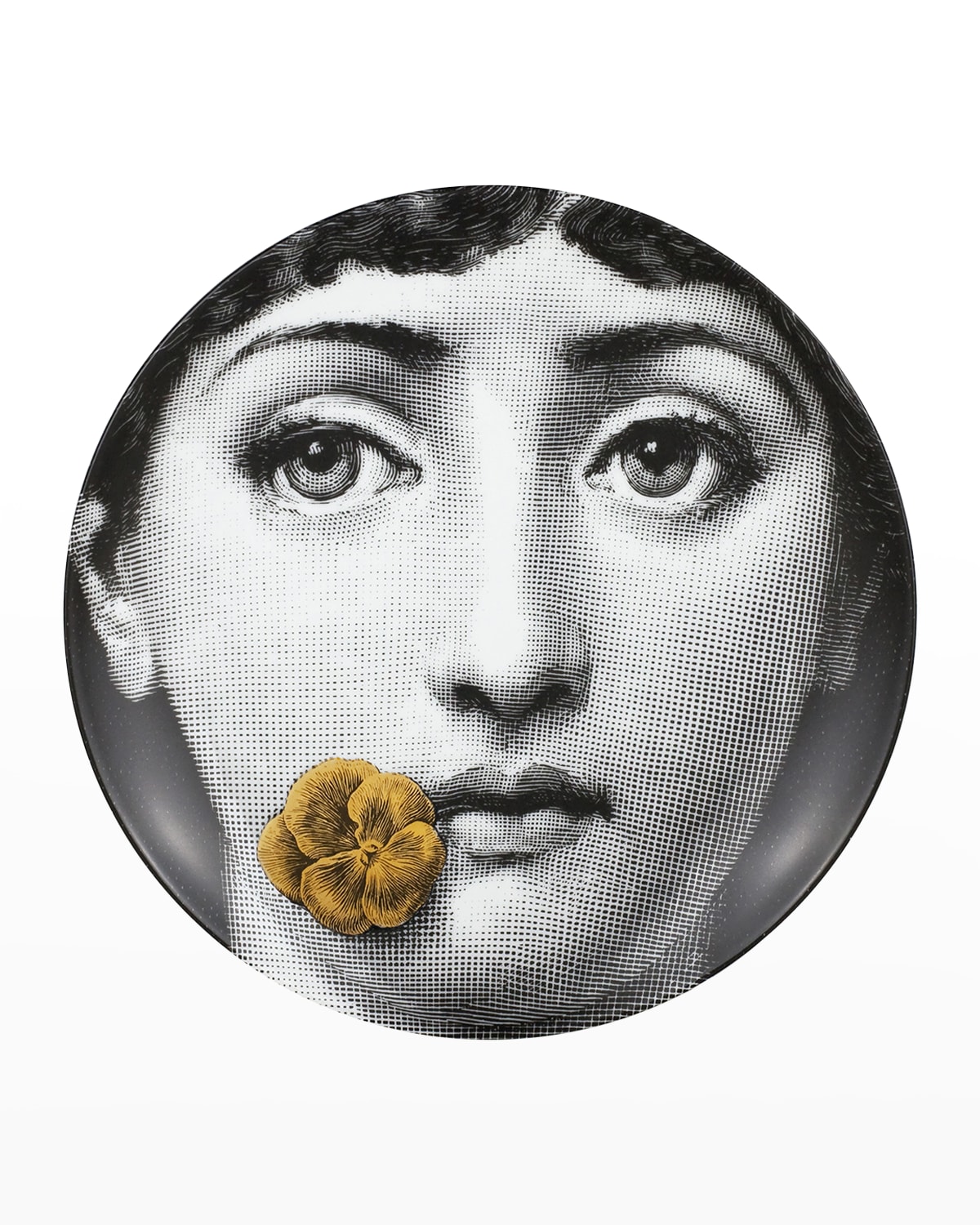 Shop Fornasetti Tema E Variazioni N. 137 Face With Flower Gold Wall Plate In Blackwhitegold