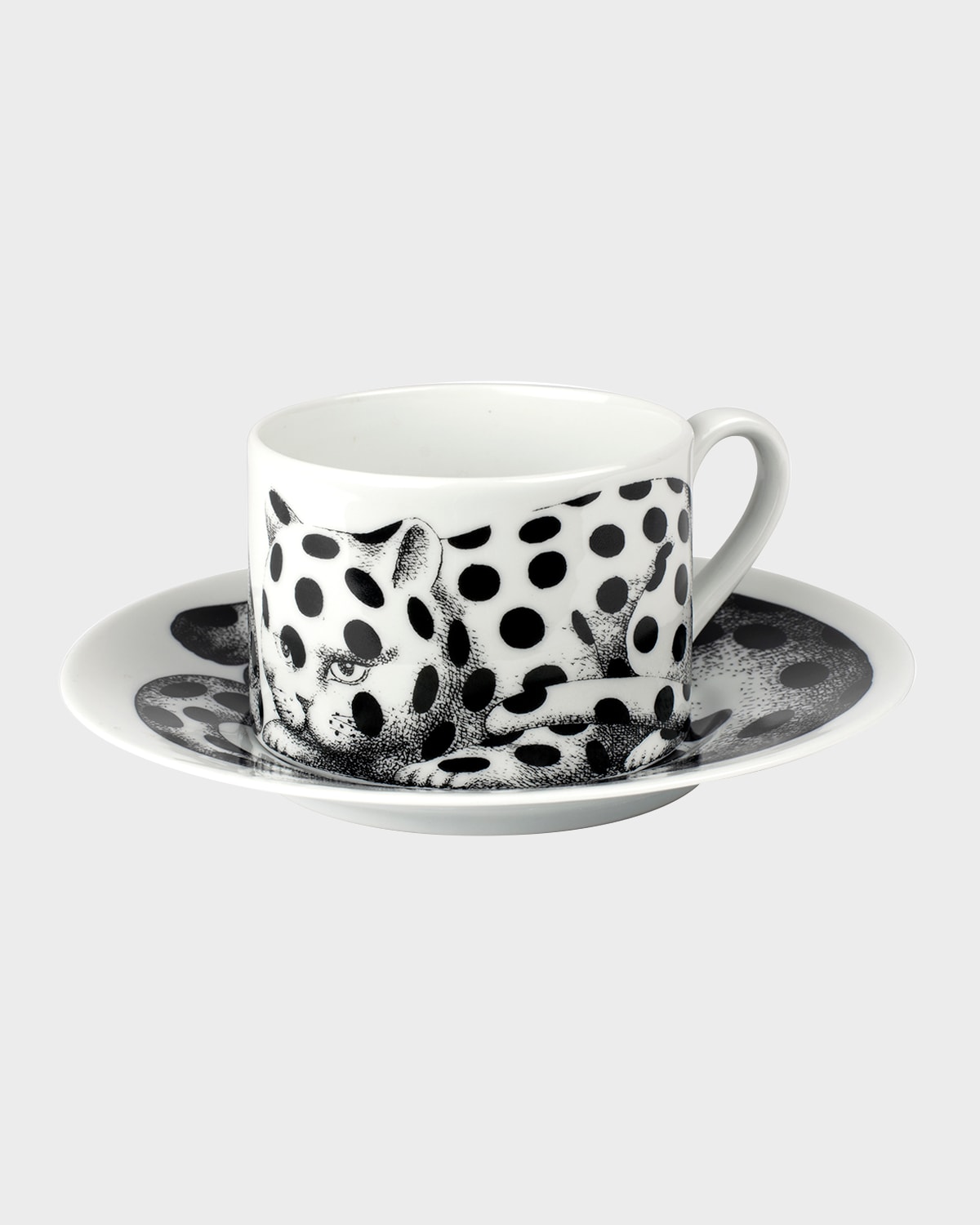 Shop Fornasetti Tea Cup High Fidelity Pois Spotted Cat In Black/white
