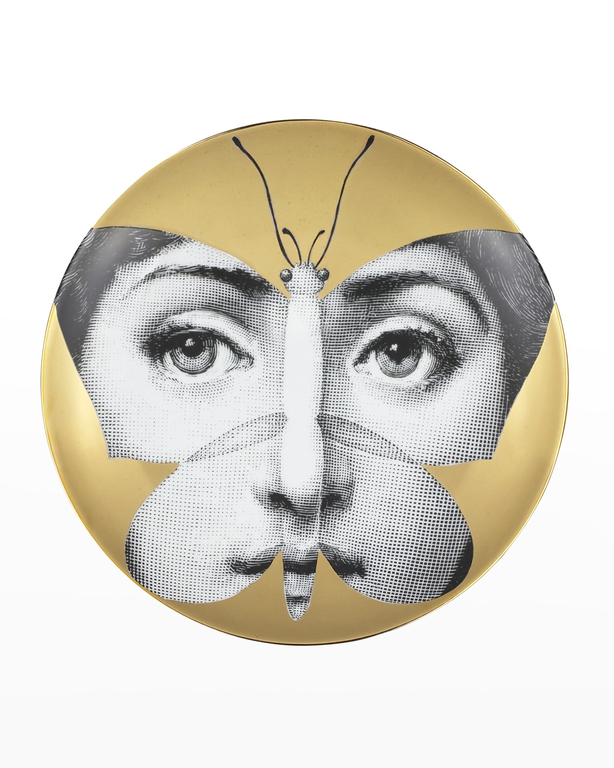 Shop Fornasetti Tema E Variazioni N. 96 Butterfly Face Gold Wall Plate In Blackwhitegold