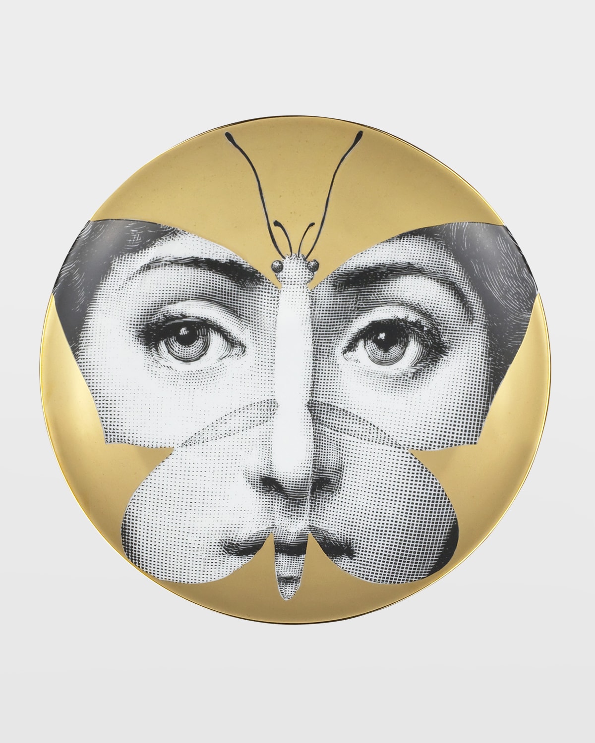 Fornasetti Tema E Variazioni N. 96 Butterfly Face Gold Wall Plate In Blackwhitegold