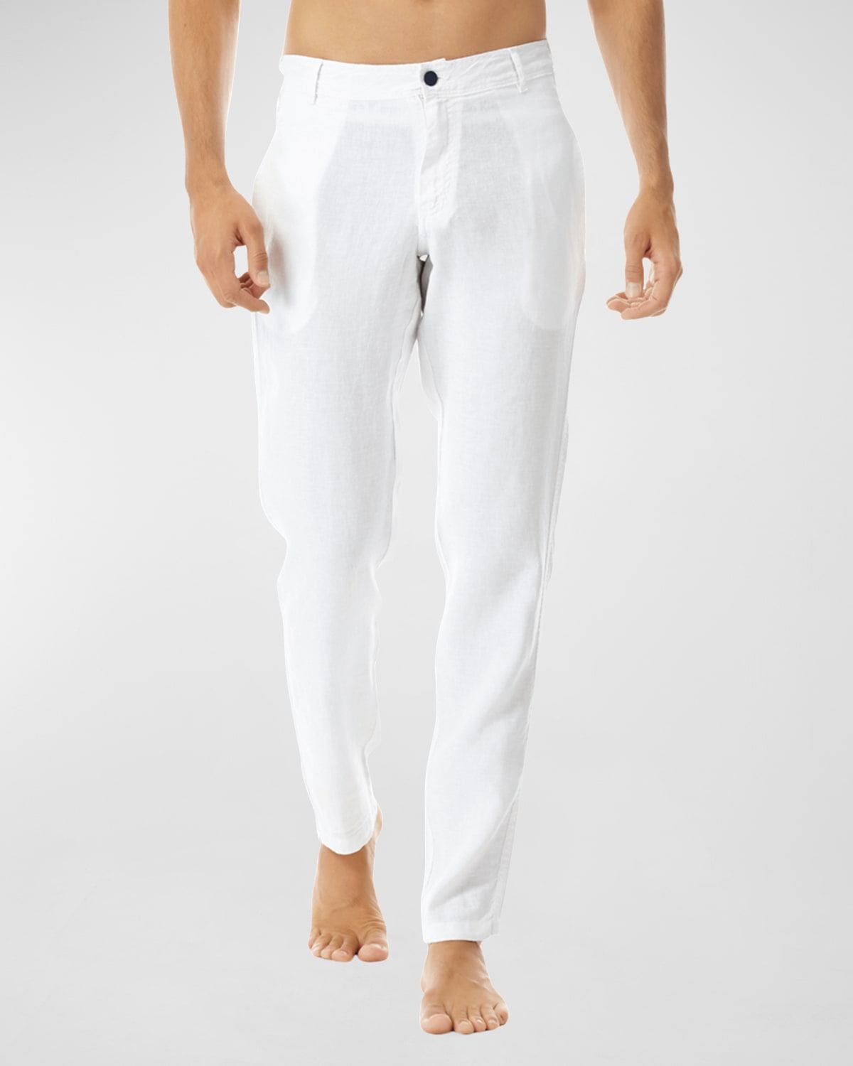 Shop Vilebrequin Men's Solid Linen Straight-leg Pants In White
