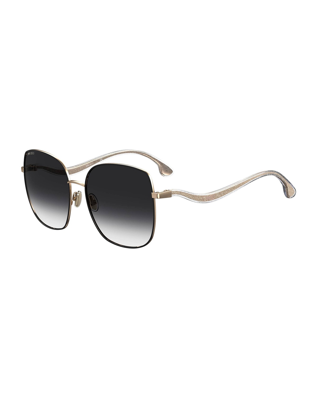 Jimmy Choo Mamies Square Glitter Arm Sunglasses In Black / Gold