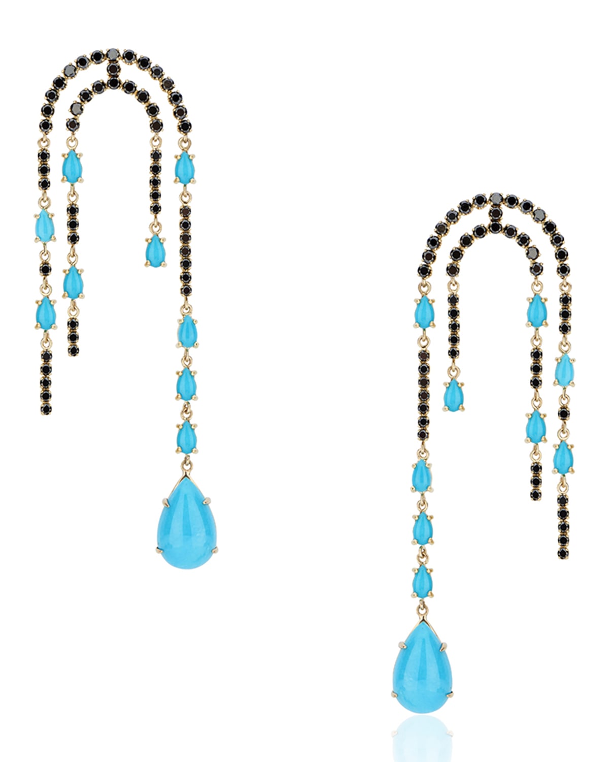 Fern Freeman Jewelry 18k Sleeping Beauty Turquoise Black Diamond Dangle Earrings