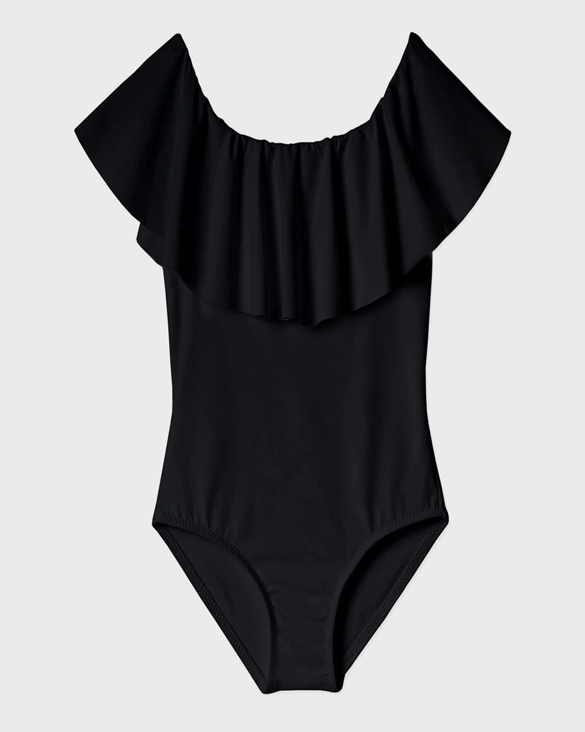 Shop Stella Cove Girl's Ruffle Overlay One-piece Swimsuit In Black
