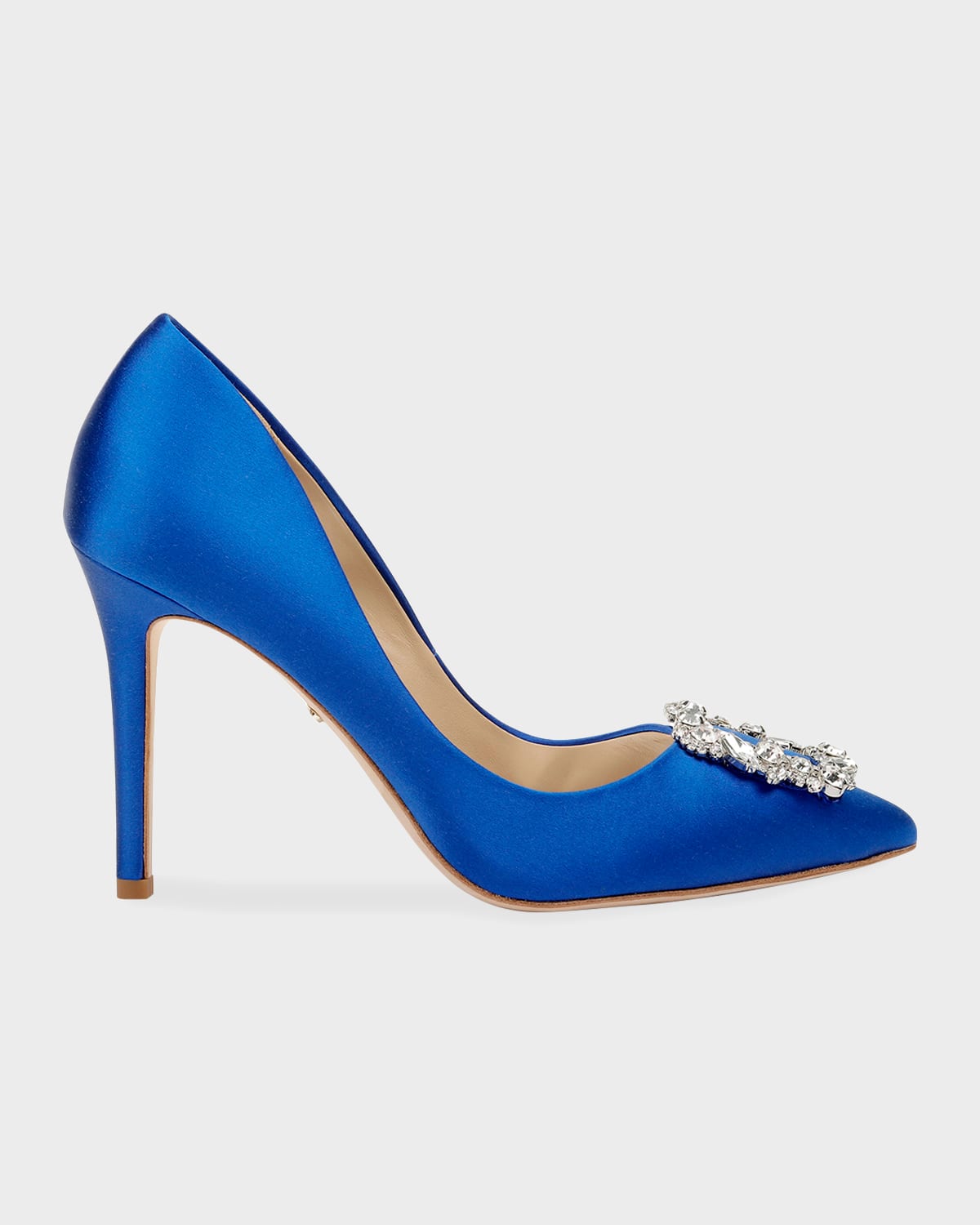 Shop Badgley Mischka Cher Satin Buckle Cocktail High-heel Pumps In Blue