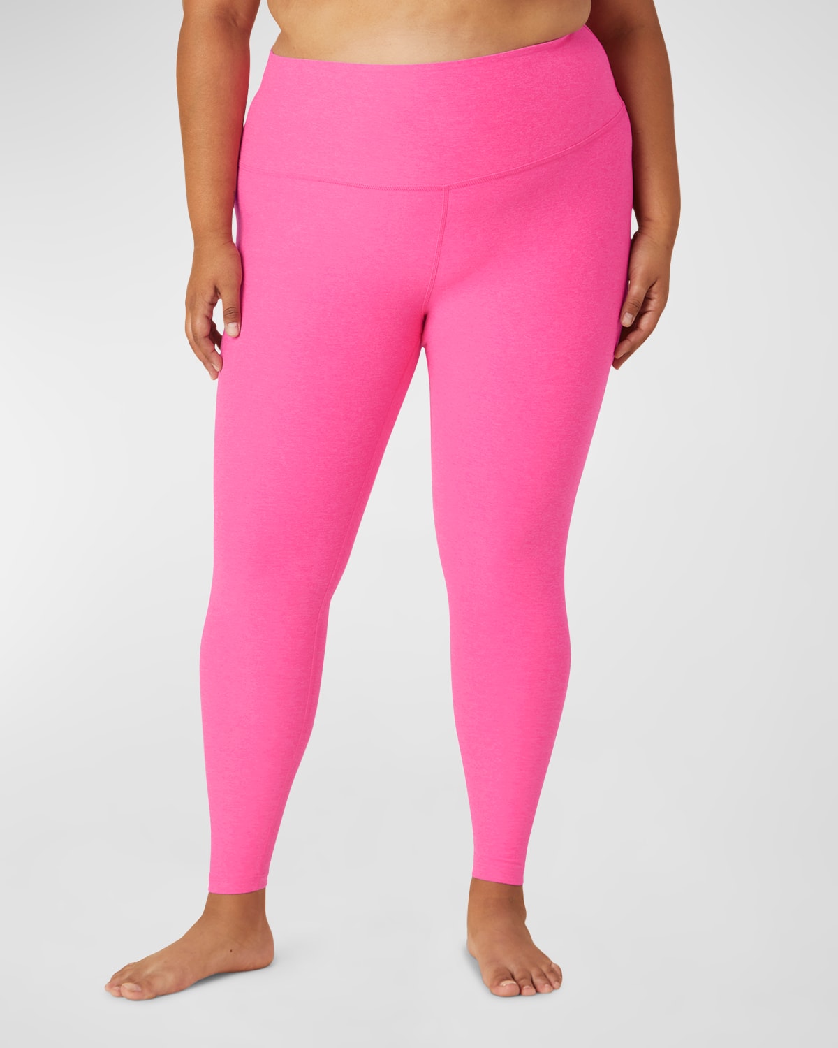 Beyond Yoga Plus Size High-waist Space-dye Midi Leggings In Pink Hype Heather