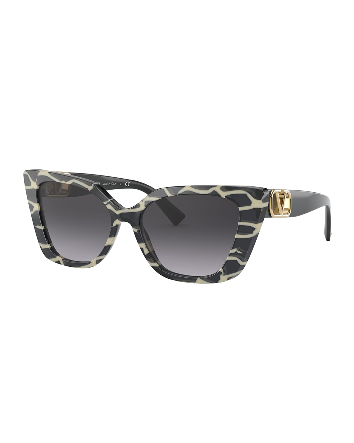Valentino Cat-Eye Acetate Sunglasses w/ Golden V Temples