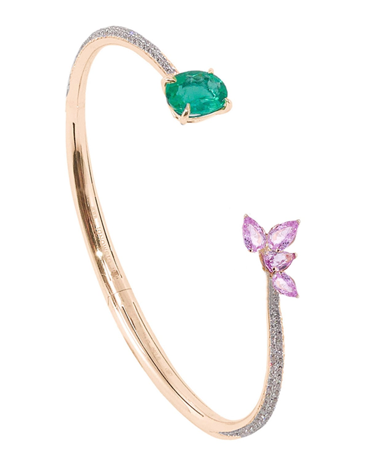 Gismondi 18k Rose Gold Open Emerald-End Bracelet with Diamonds and Sapphires