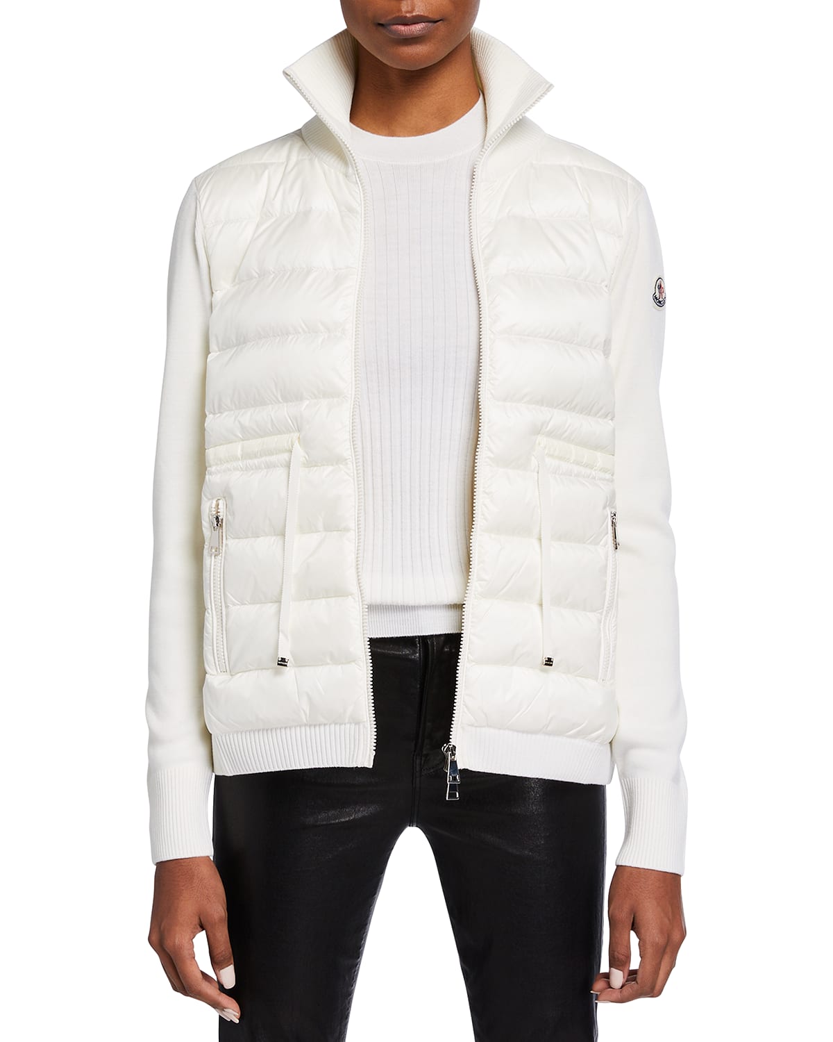 Moncler Down Combo Cardigan with Knit Sleeves