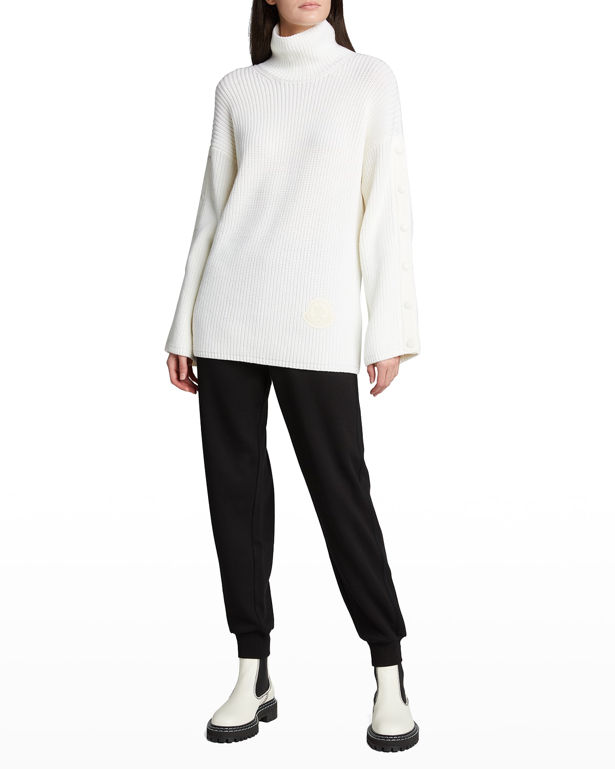 Moncler Button-Sleeve Long Turtleneck Sweater