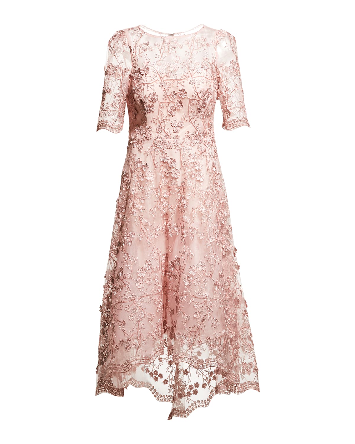 Rickie Freeman For Teri Jon 3d Embellished Lace High-low Tulle Dress In Blush