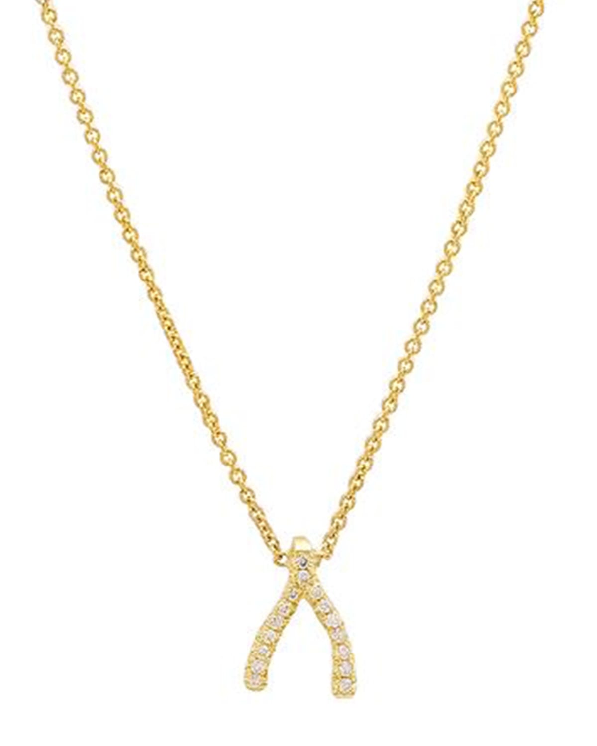 Diamond Mini Wishbone Necklace 18K Yellow Gold