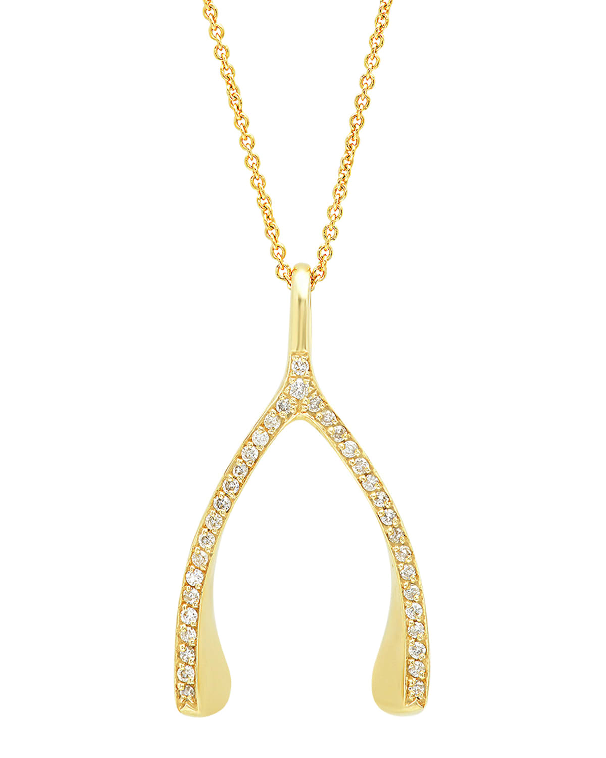 18k Yellow Gold Diamond Wishbone Necklace