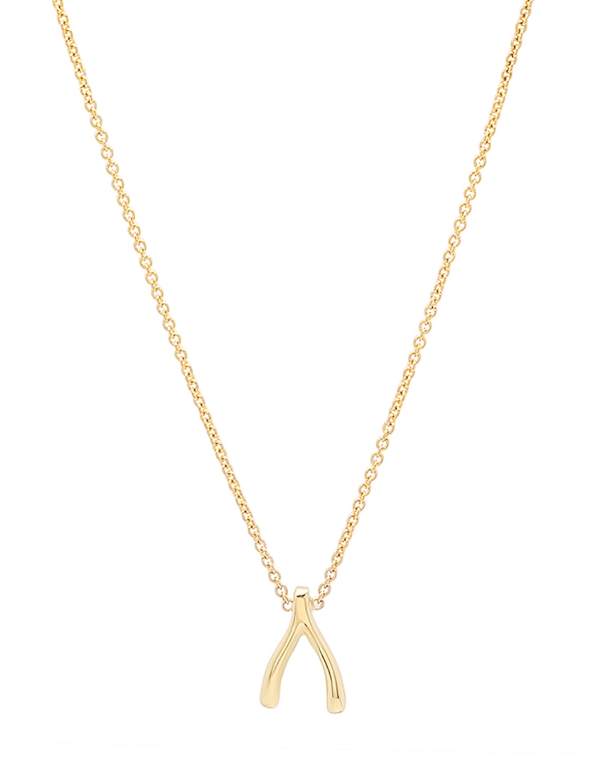18k Yellow Gold Mini Wishbone Pendant Necklace on 14k Chain