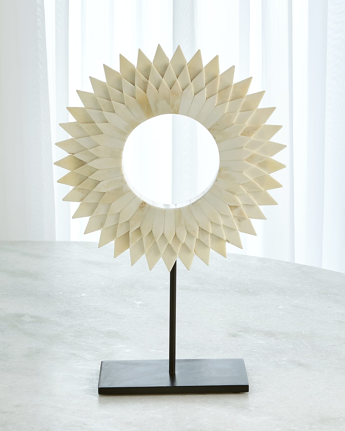 William D Scott Small Three Layer Bone Sunburst Mounted Ring Sculpture In White