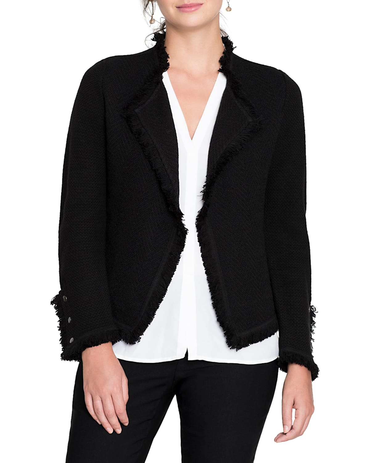 Nic + Zoe Fringe Mix Jacket In Black Onyx