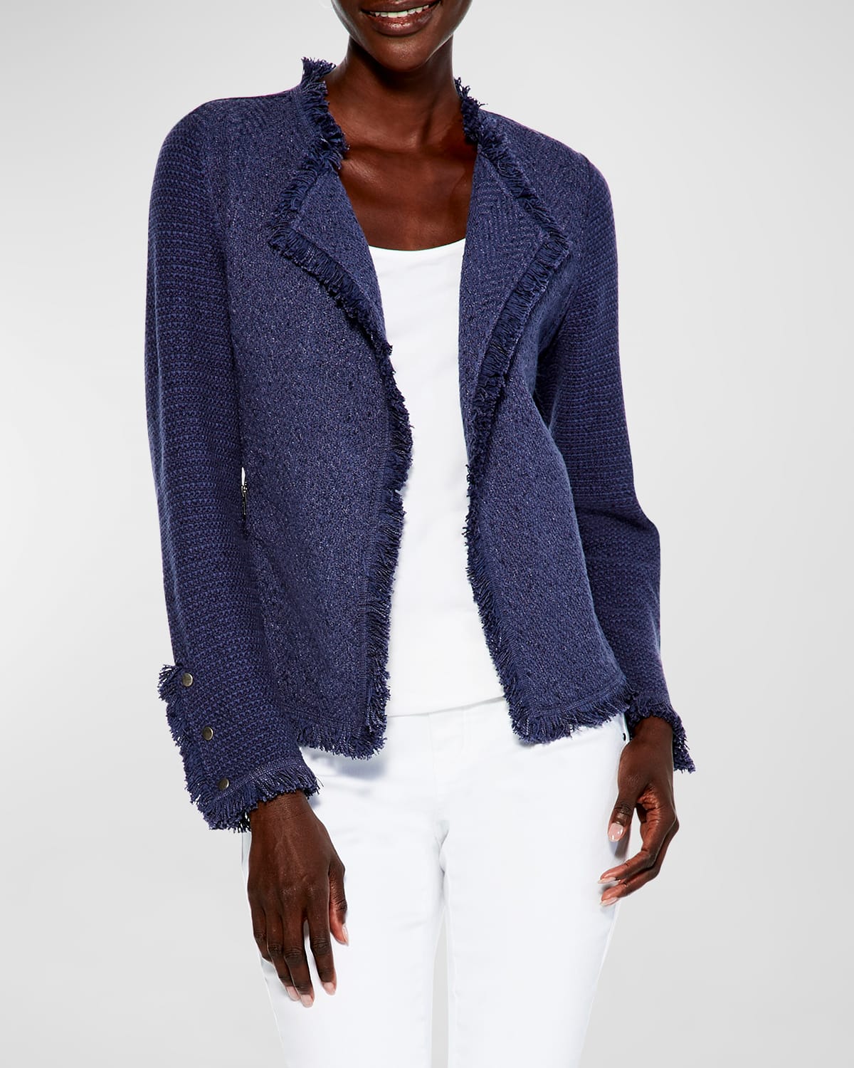 Nic + Zoe Fringe Mix Jacket In Navy