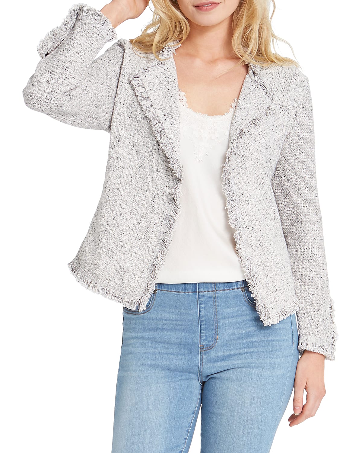 Nic + Zoe Fringe Mix Jacket In Sugar Cookie