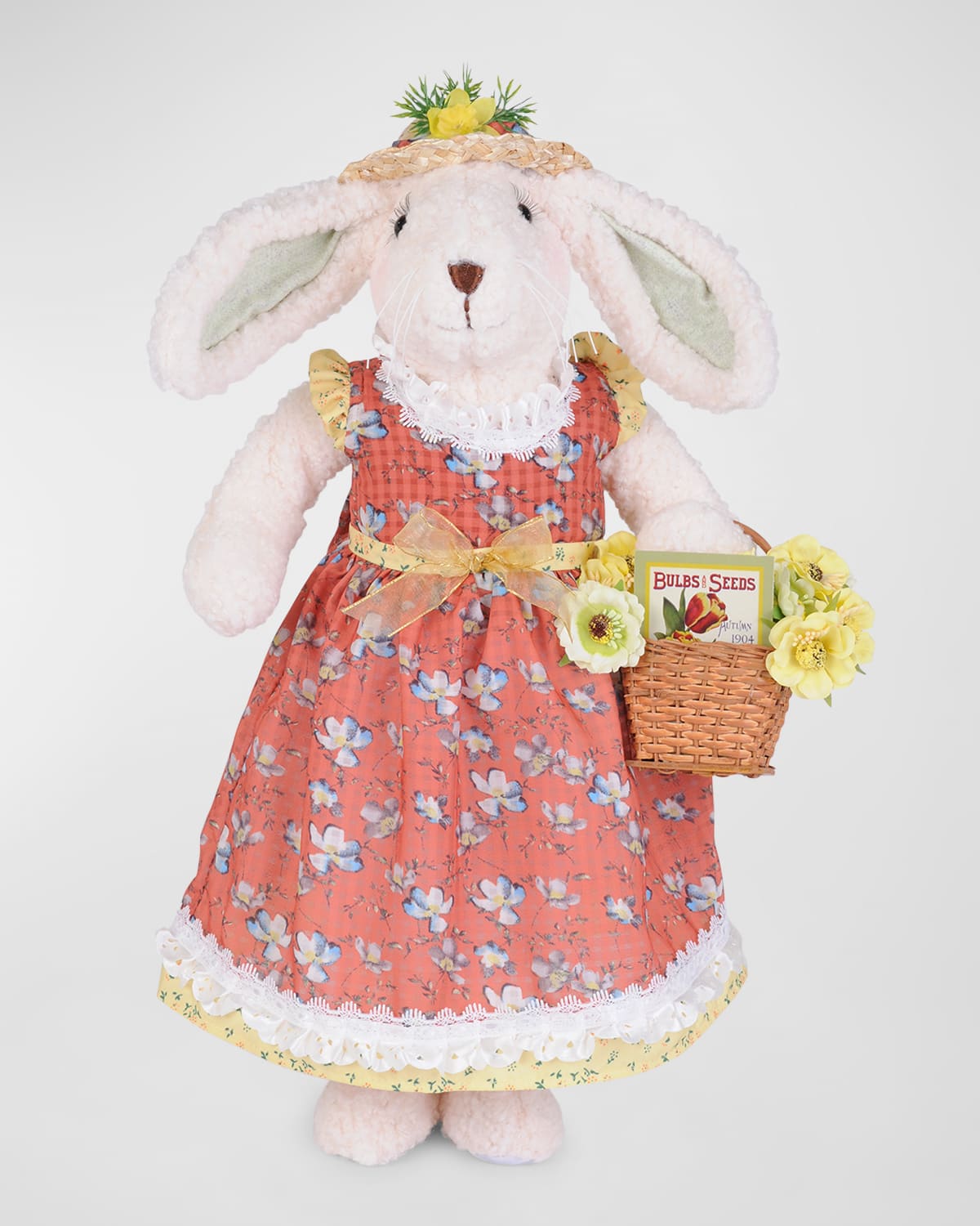 Shop Karen Didion Originals Flower Basket Bunny Decor In Orange, Yellow