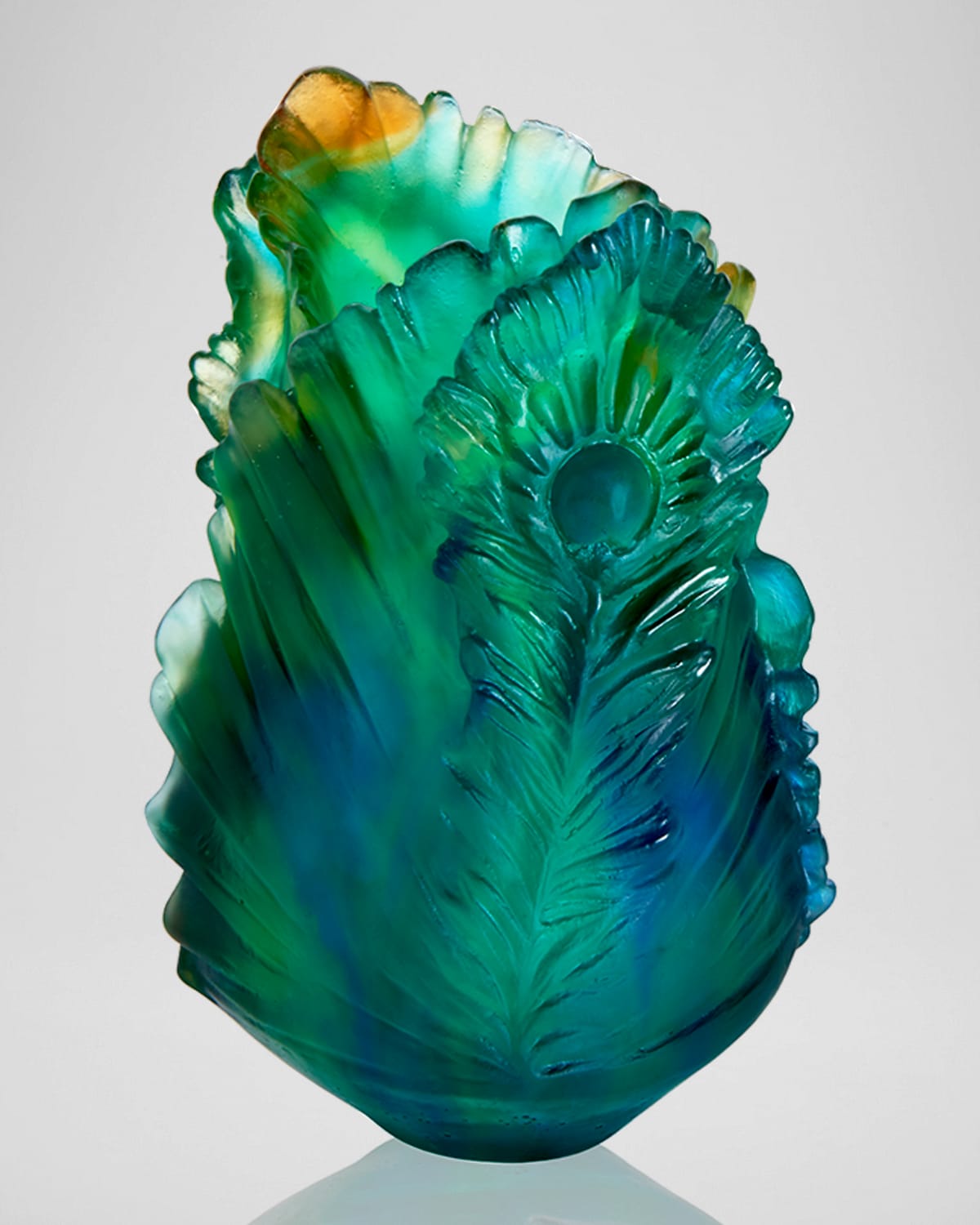 Daum Fleur De Paon Vase - Small In Blue/green