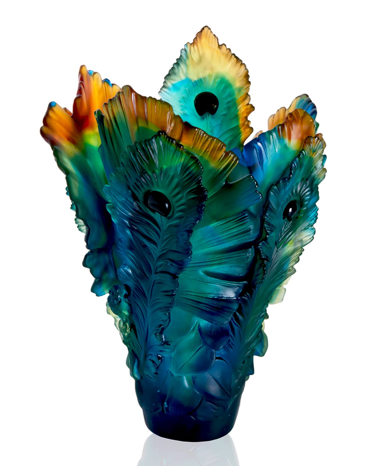 Shop Daum Fleur De Paon Vase - Large In Blue/green