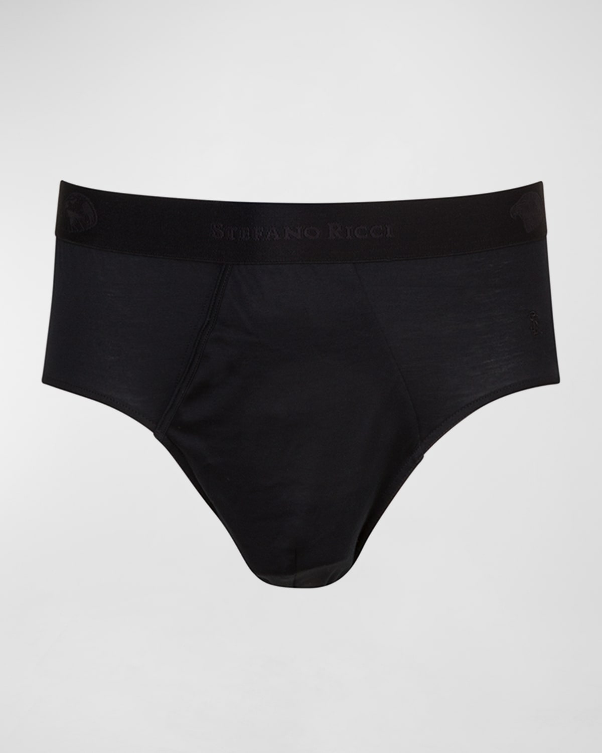Stefano Ricci Men's Solid Cotton Briefs In Black