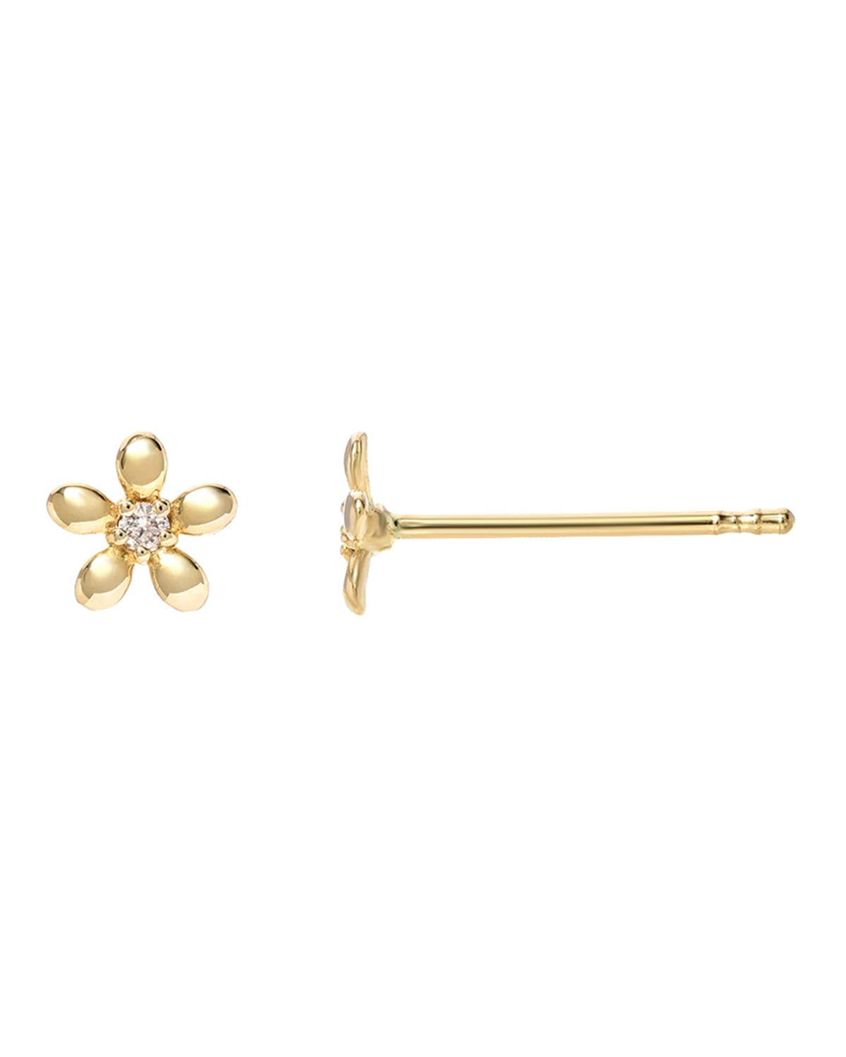 Zoe Lev Jewelry 14k Gold Tiny Diamond Flower Earrings