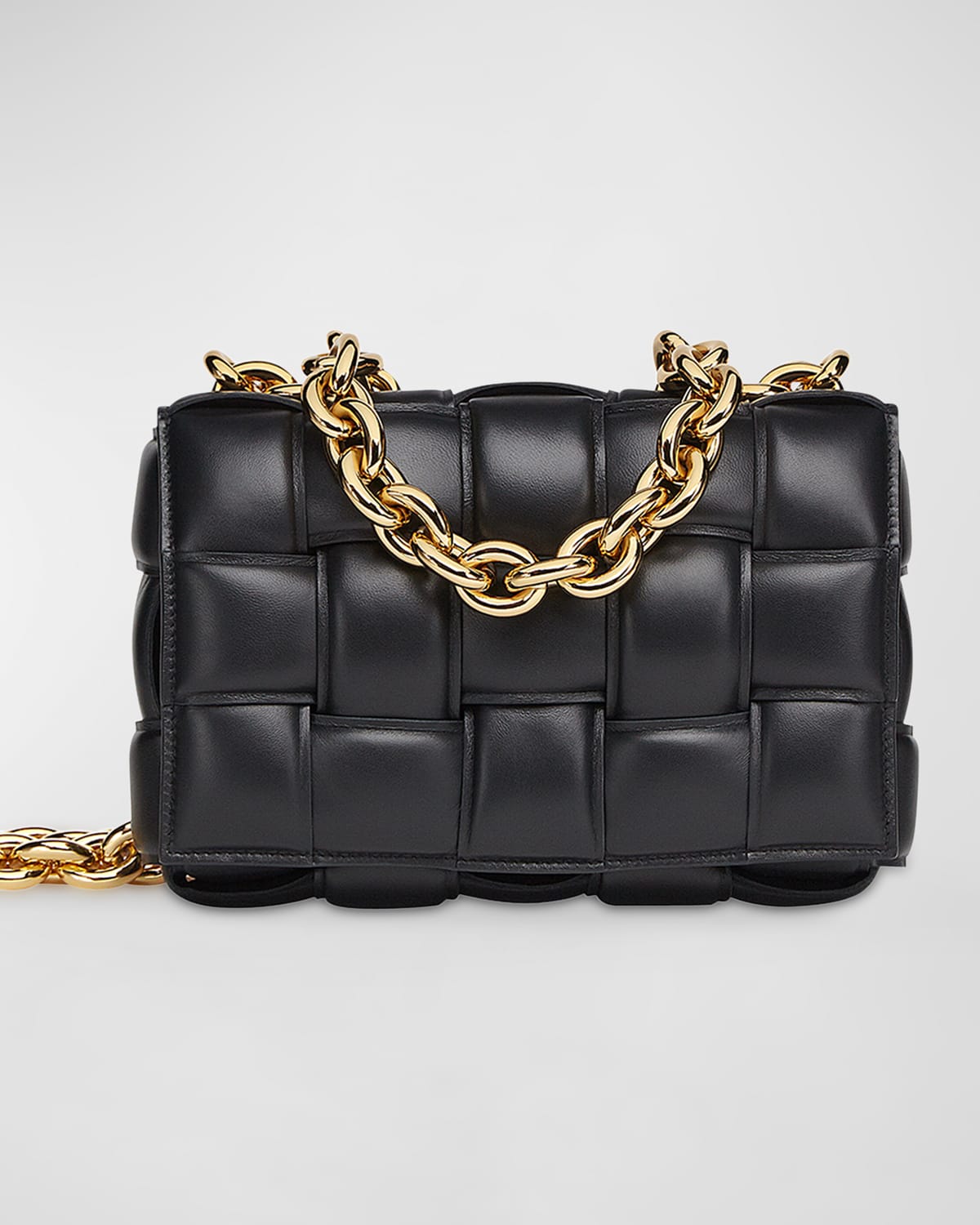 Bottega Veneta Cassette Chain-embellished Padded Intrecciato Leather Shoulder Bag In Black/gold
