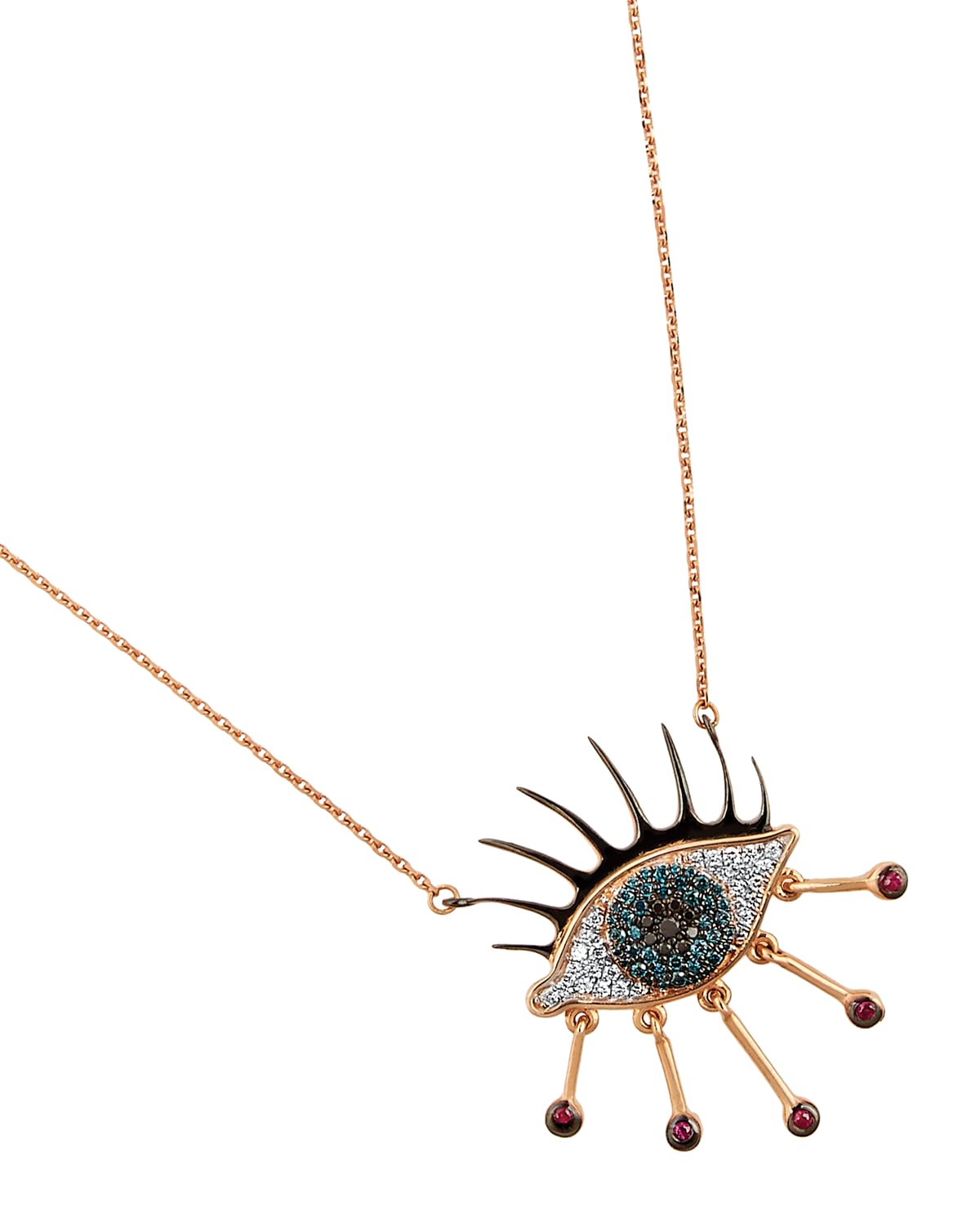 BeeGoddess Eye Light Diamond and Ruby Pendant Necklace