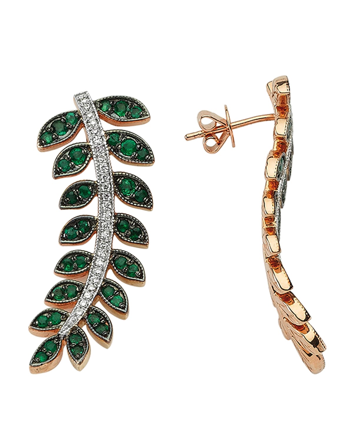 BeeGoddess Feather of Goddess Freya Emerald and Diamond Earrings