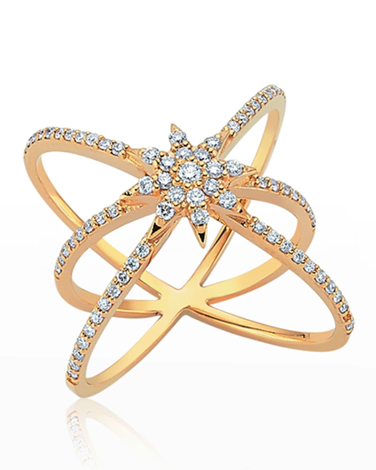 Venus Star 14k Diamond Crisscross Ring, Size 7