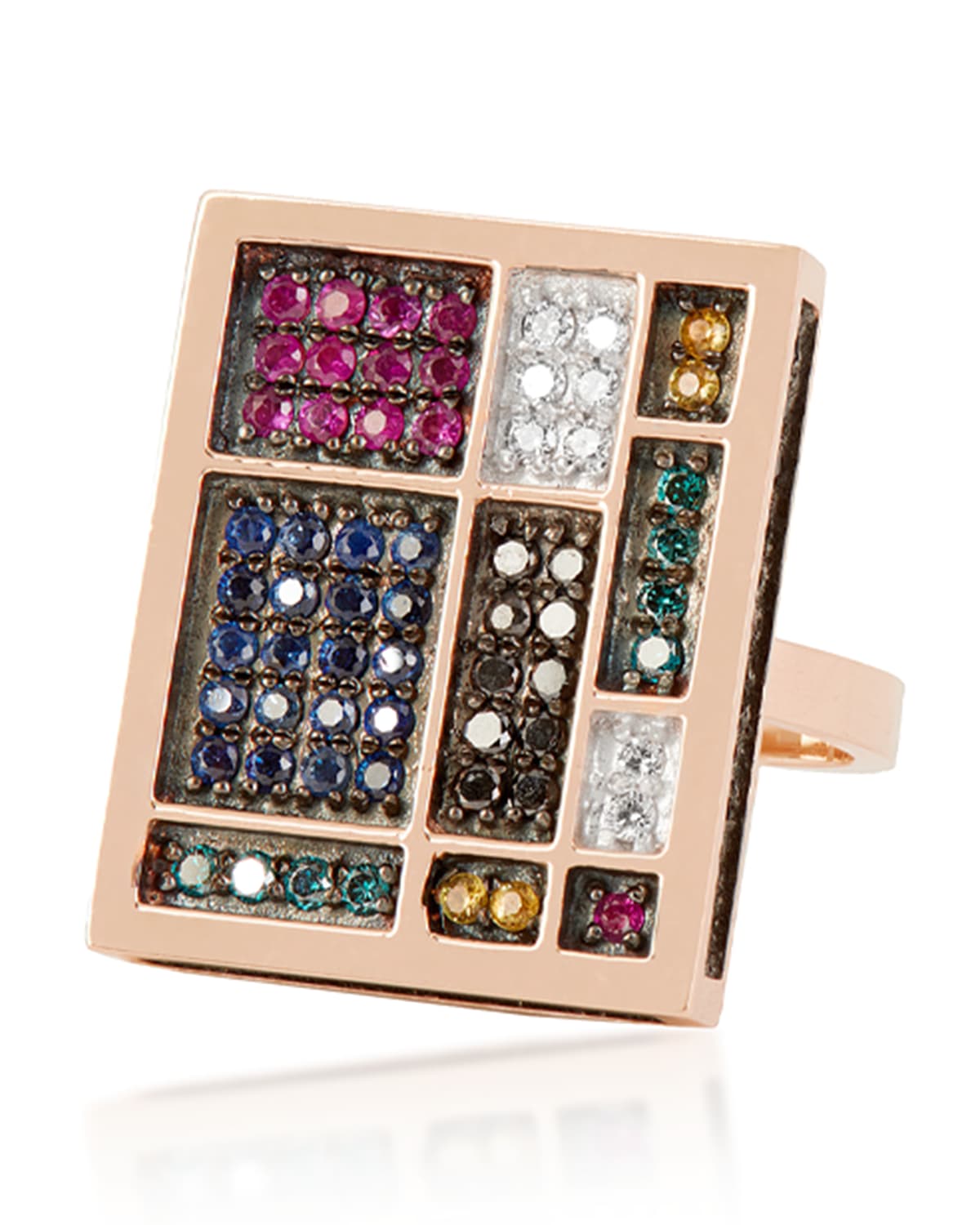 BeeGoddess Mondrian Diamond, Sapphire and Ruby Ring, Size 7