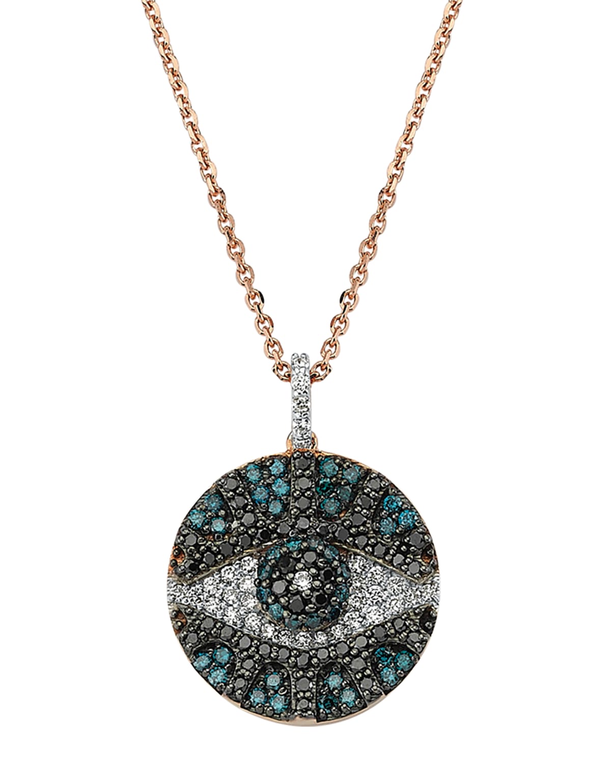 BeeGoddess Eye Light Pave Diamond Disc Pendant Necklace