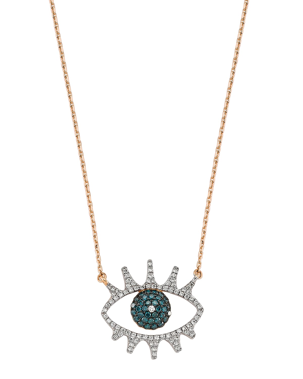 BeeGoddess Eye Light Open Multi-Diamond Pendant Necklace, White/Blue