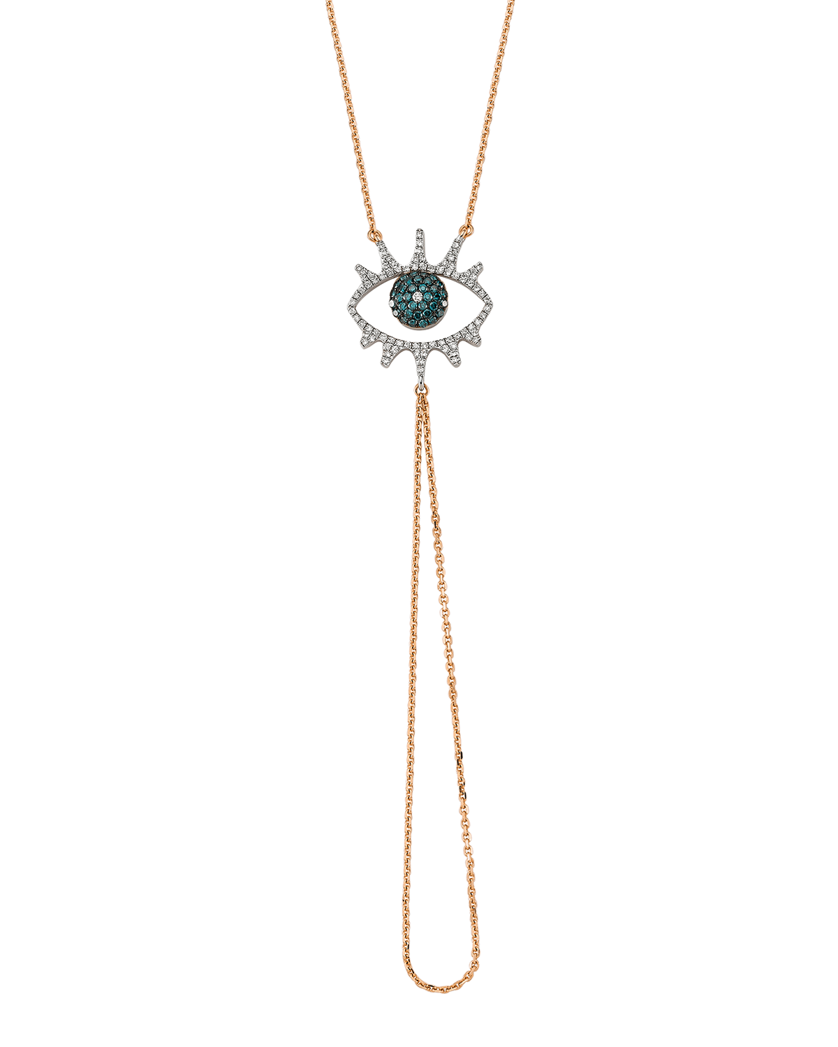 BeeGoddess Eye Light Blue/White Diamond and Chain Hand Bracelet
