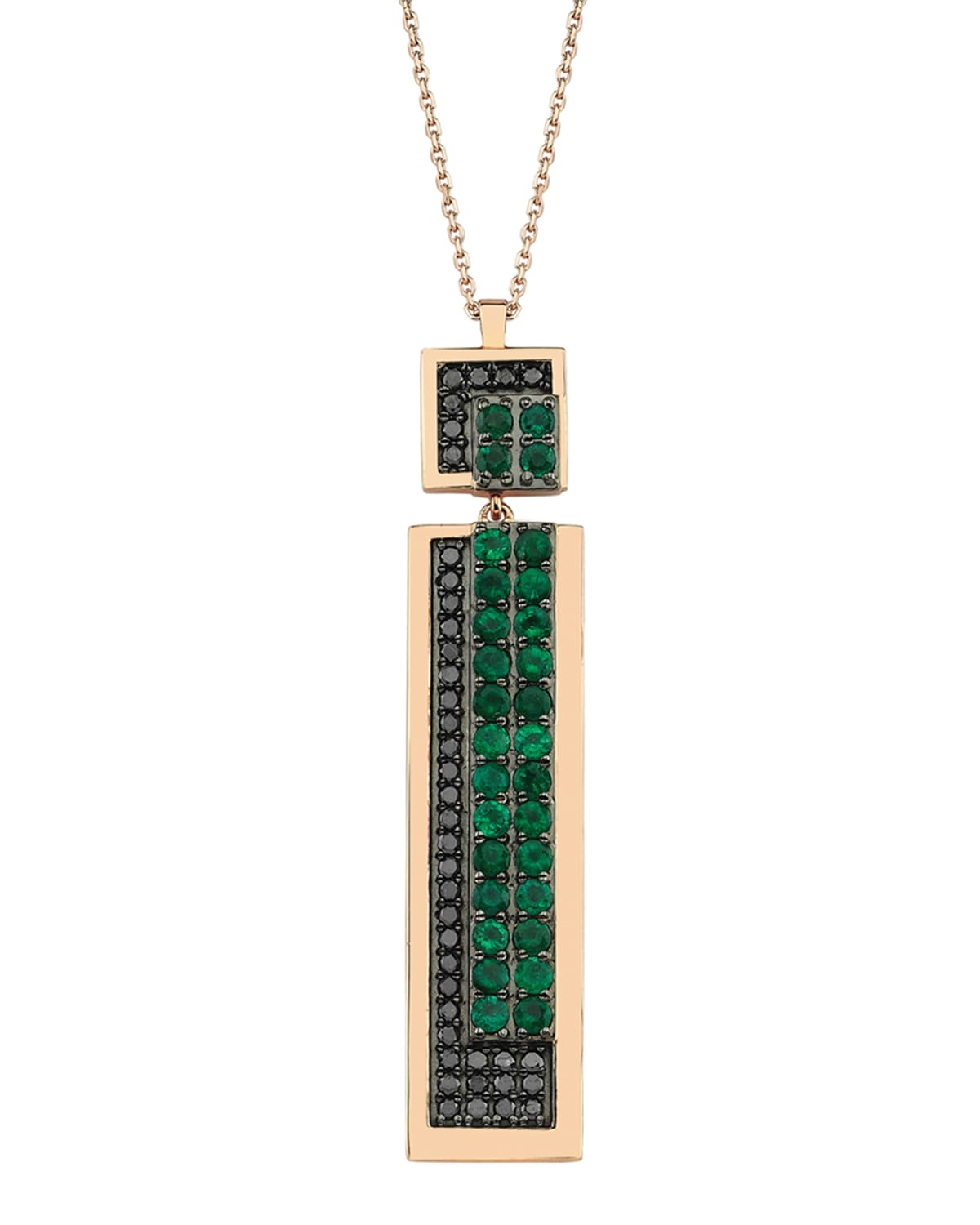 BeeGoddess Mondrian Black Diamond and Emerald Necklace