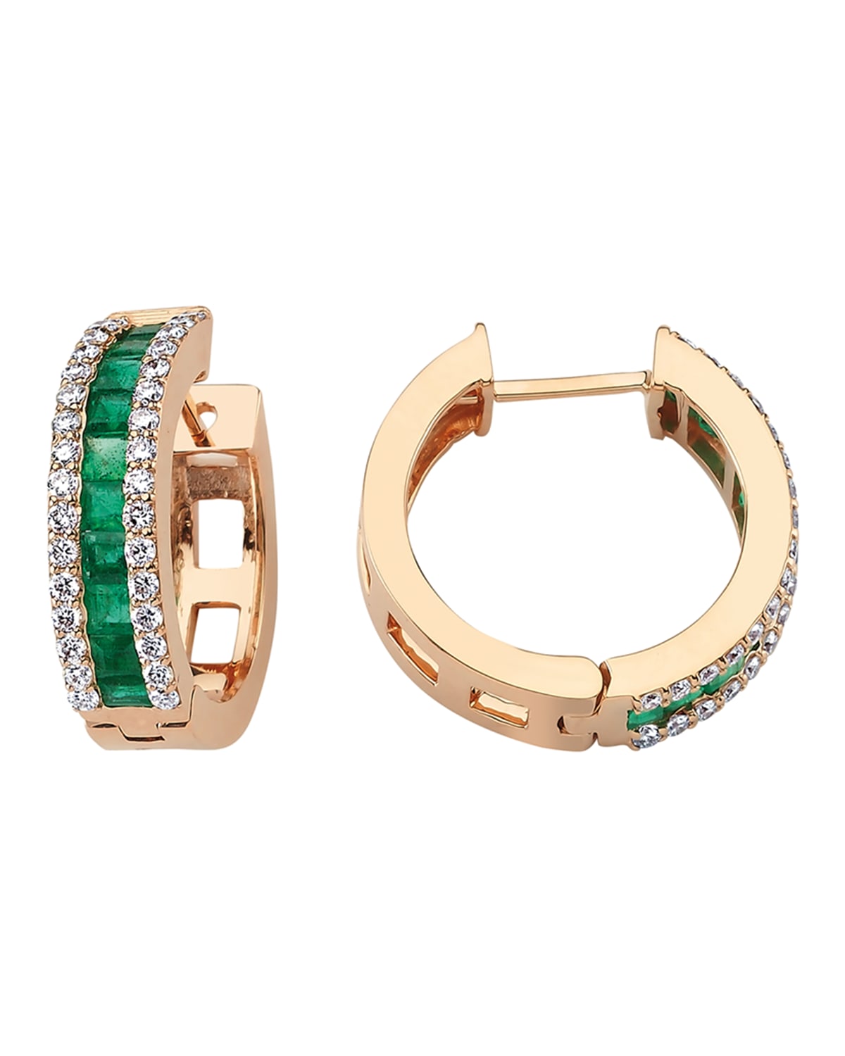 Mondrian Emerald and Diamond Hoop Earrings