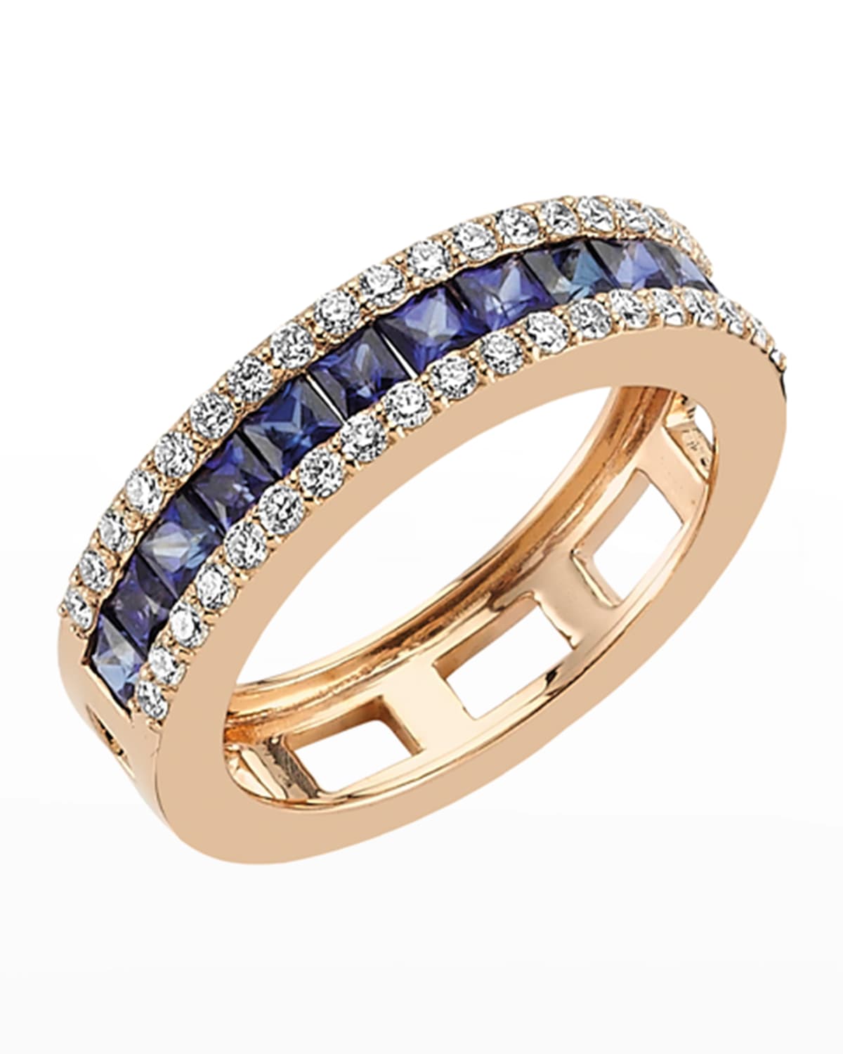 Mondrian Blue Sapphire and Diamond Ring, Size 7