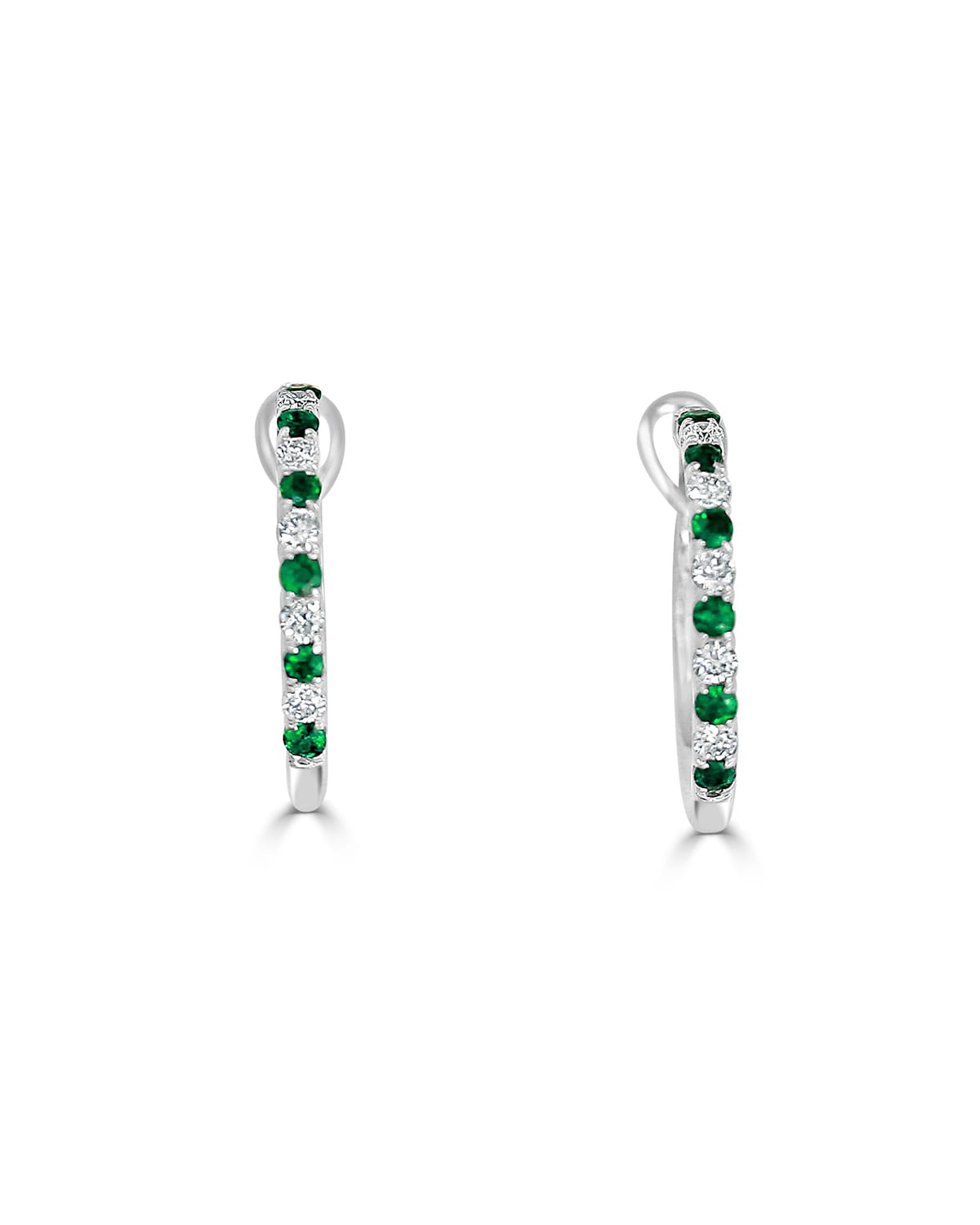 18k White Gold Diamond and Emerald Hoop Earrings