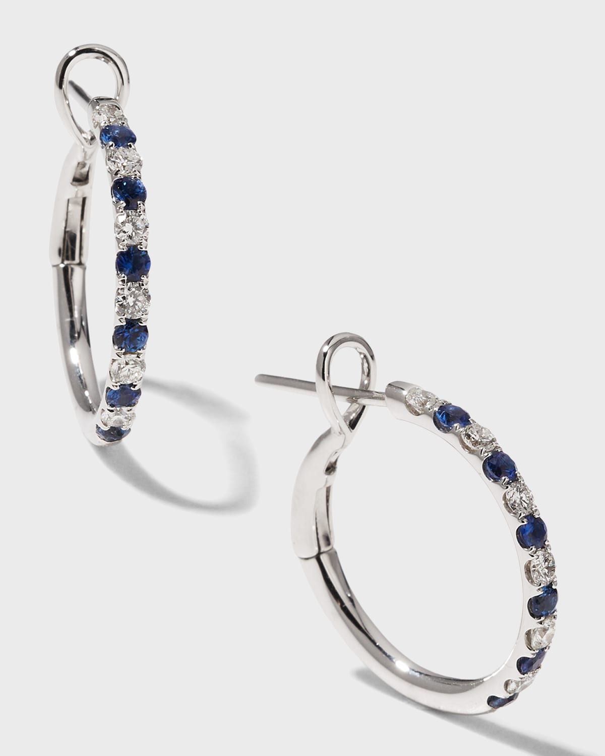 Frederic Sage White Gold Medium Diamond and Sapphire Hoop Earrings