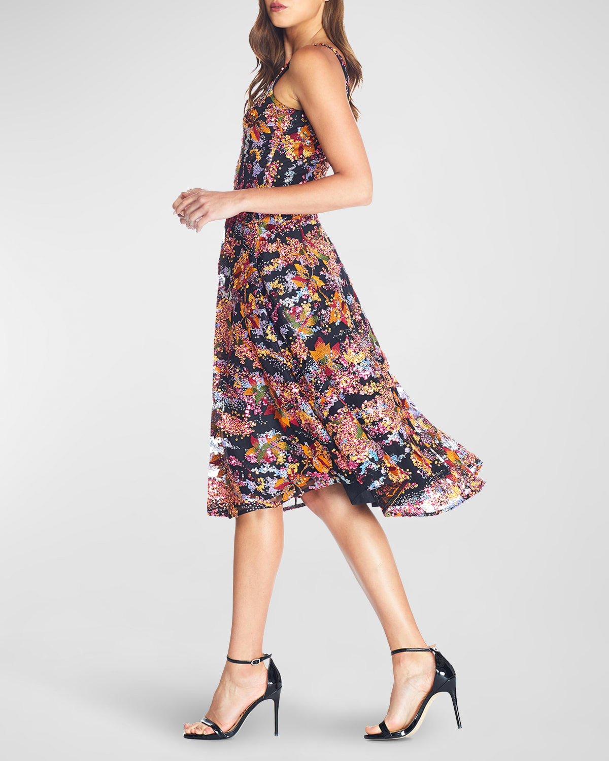 DRESS THE POPULATION ELISA SLEEVELESS EMBROIDERED SEQUIN FIT-&-FLARE DRESS