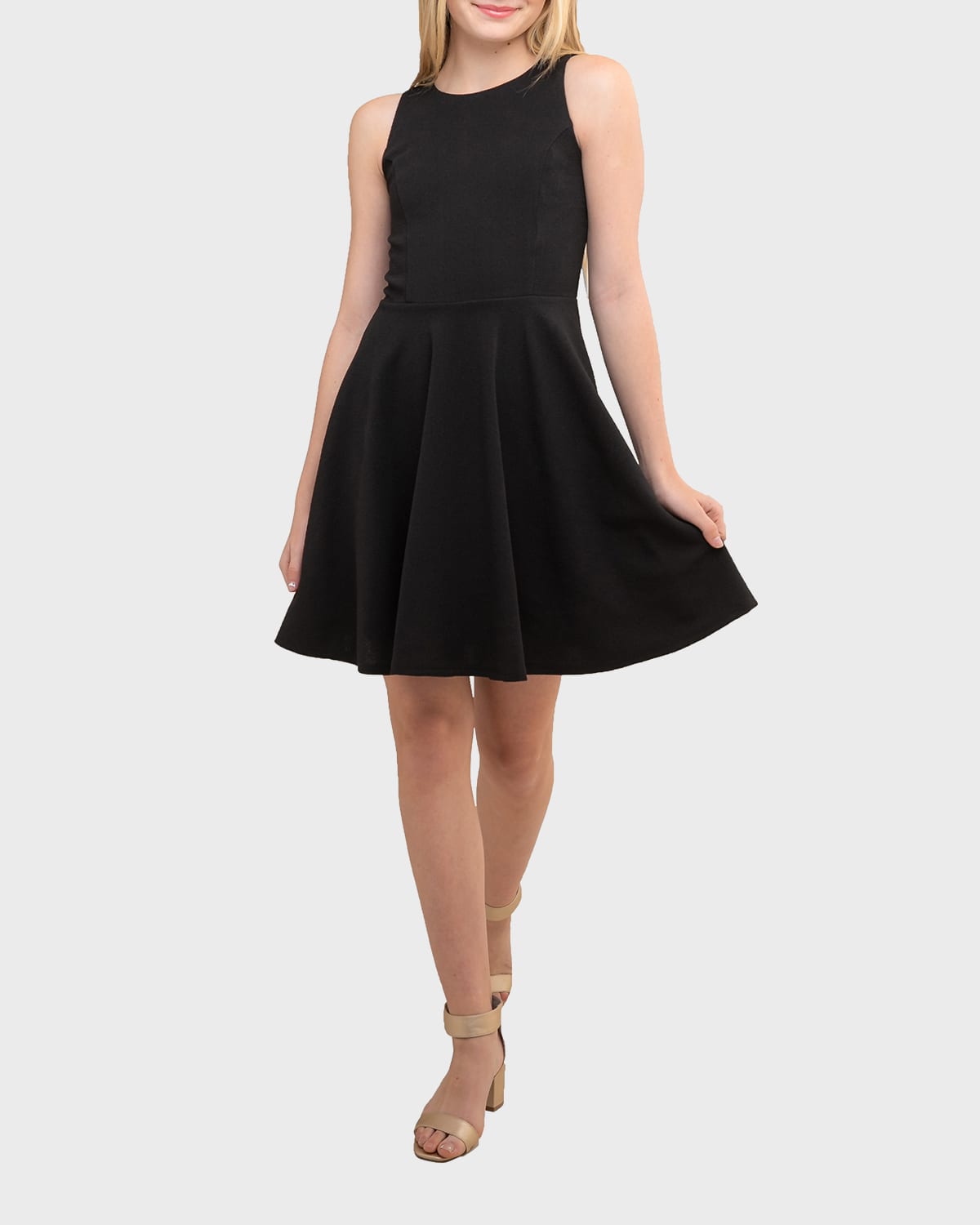 Shop Un Deux Trois Girl's Textured Racerback Dress In Black