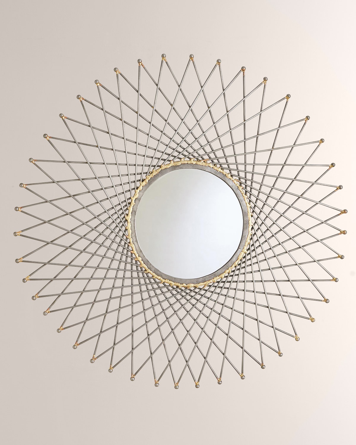William D Scott Spokes Mirror With Ball Points In Natural Iron