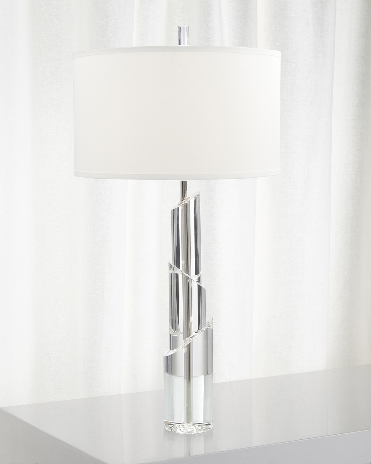 John-richard Collection Solid Crystal Table Lamp In Silver
