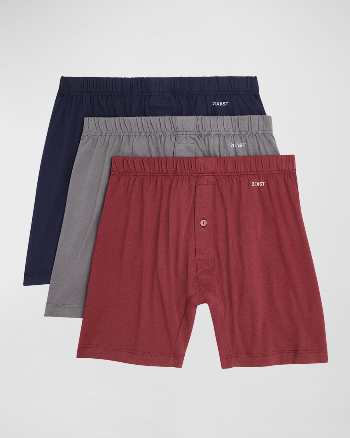 2(x)ist Men's 3-pack Pima Cotton Knit Boxers In Navyblazer/tyawny