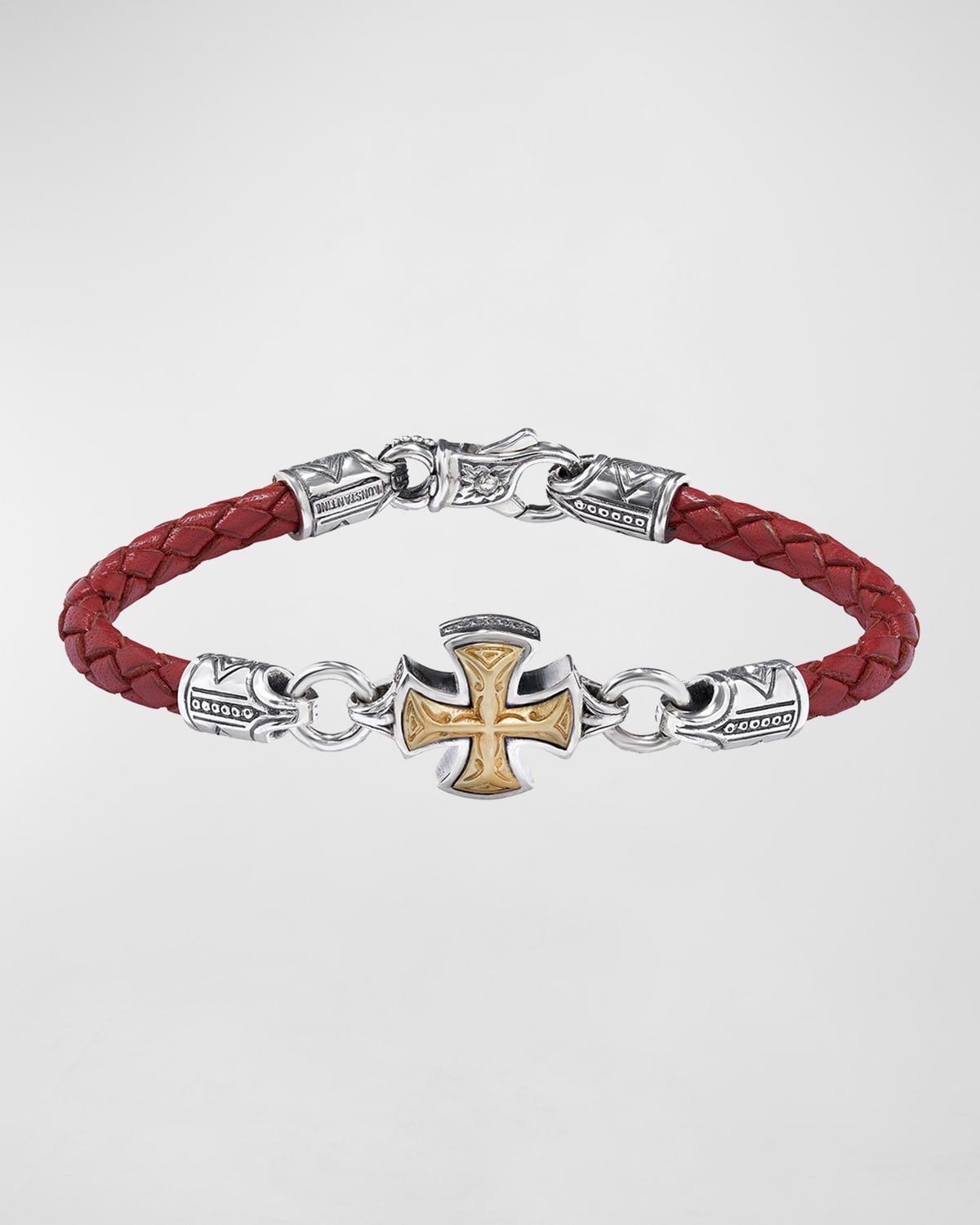 Konstantino Men's Perseus Leather Bracelet with Silver/Bronze Cross, Size M