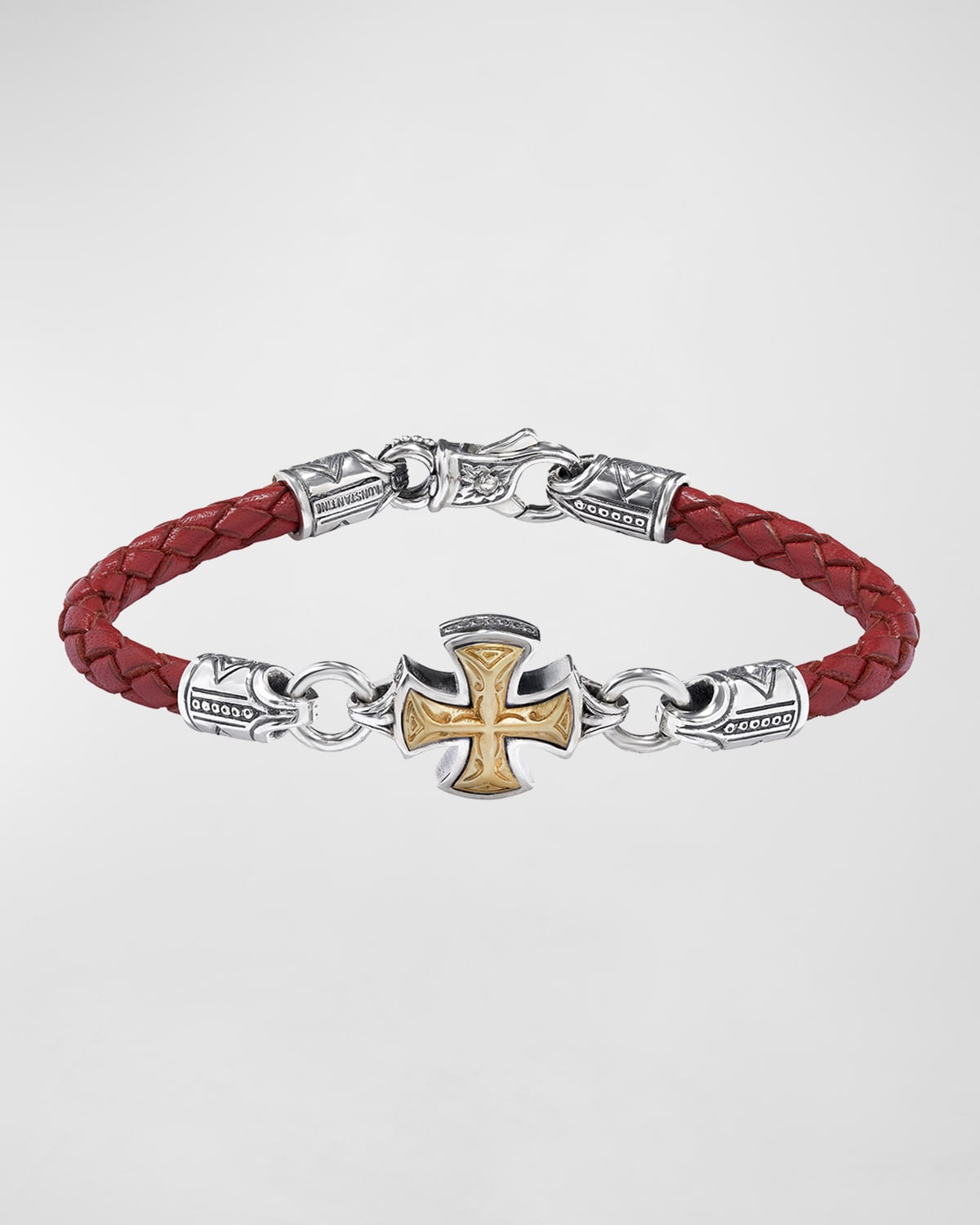 Men's Perseus Leather Bracelet with Silver/Bronze Cross, Size M