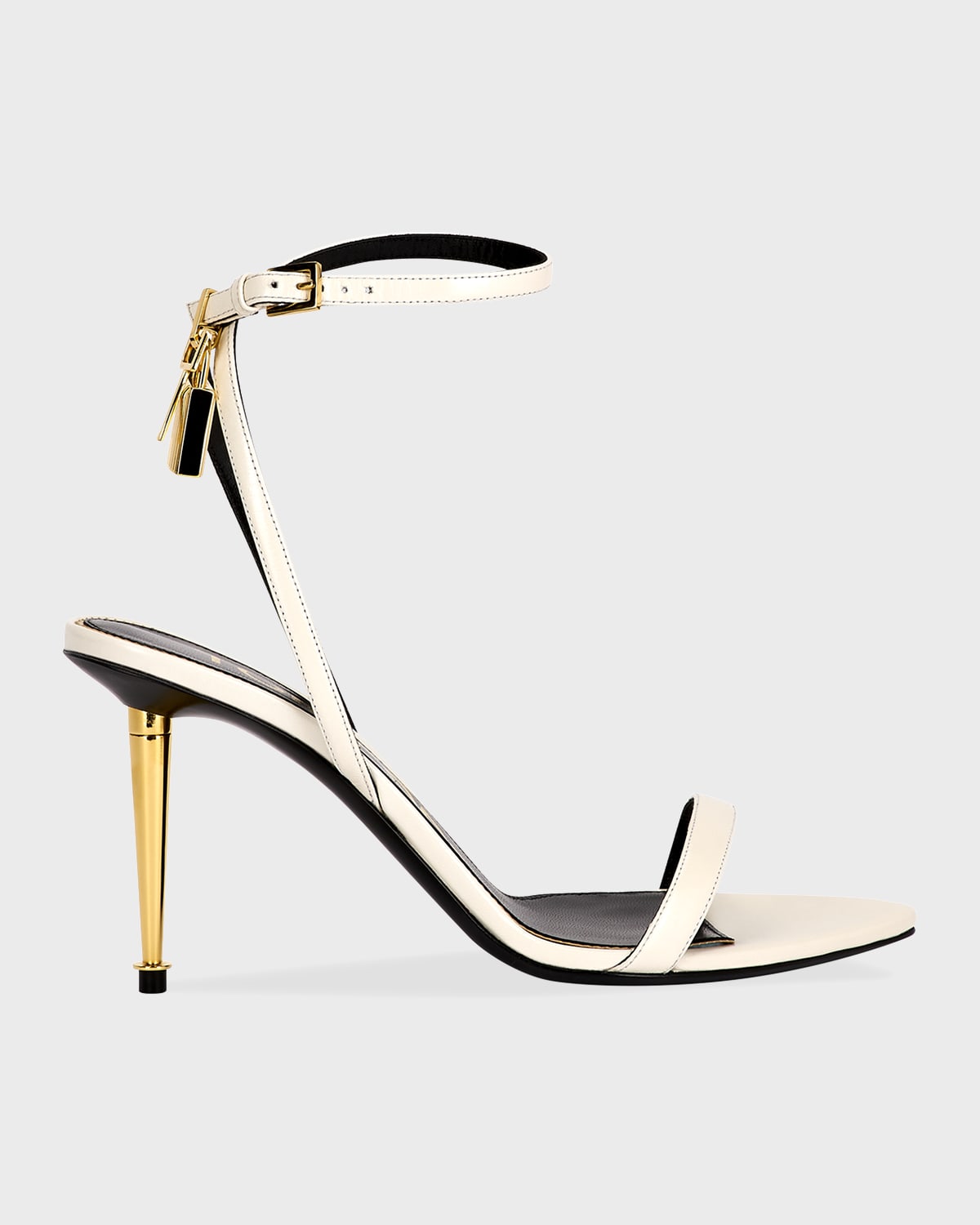 Shop Tom Ford Lock Leather Sandals In Chalk