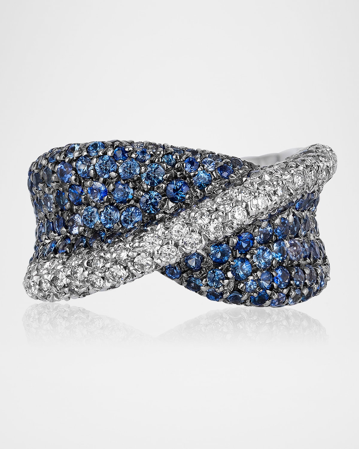 18K White Gold Sapphire and Diamond Statement Ring, Size 6